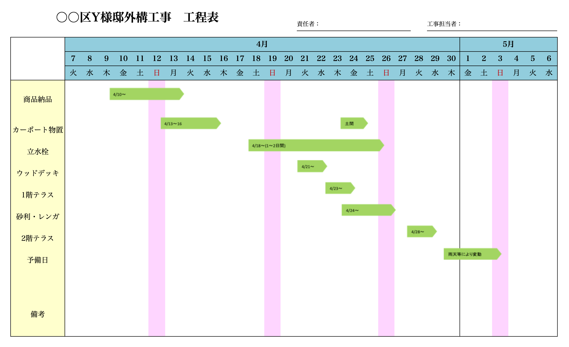 smileエクステリア工程表